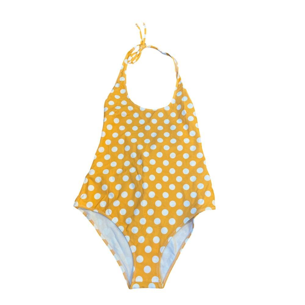 Retro Yellow Polka Dot One Piece Swimsuit High Cut Designer NWT Small